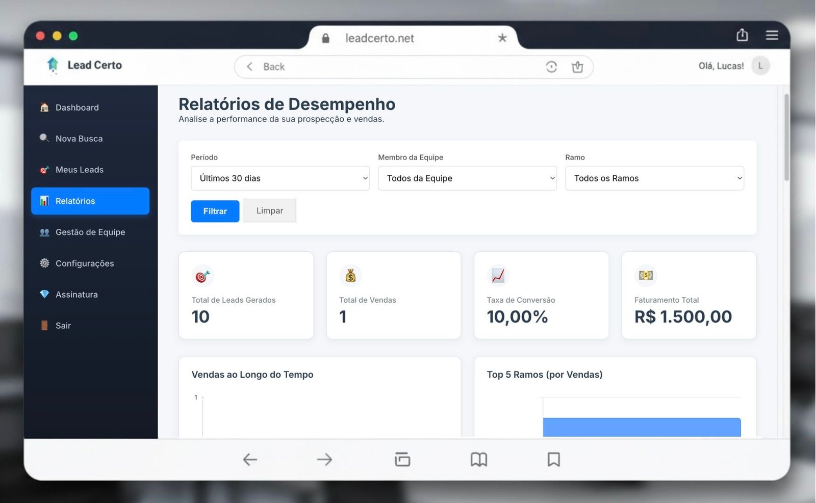 Print da tela principal do Lead Certo